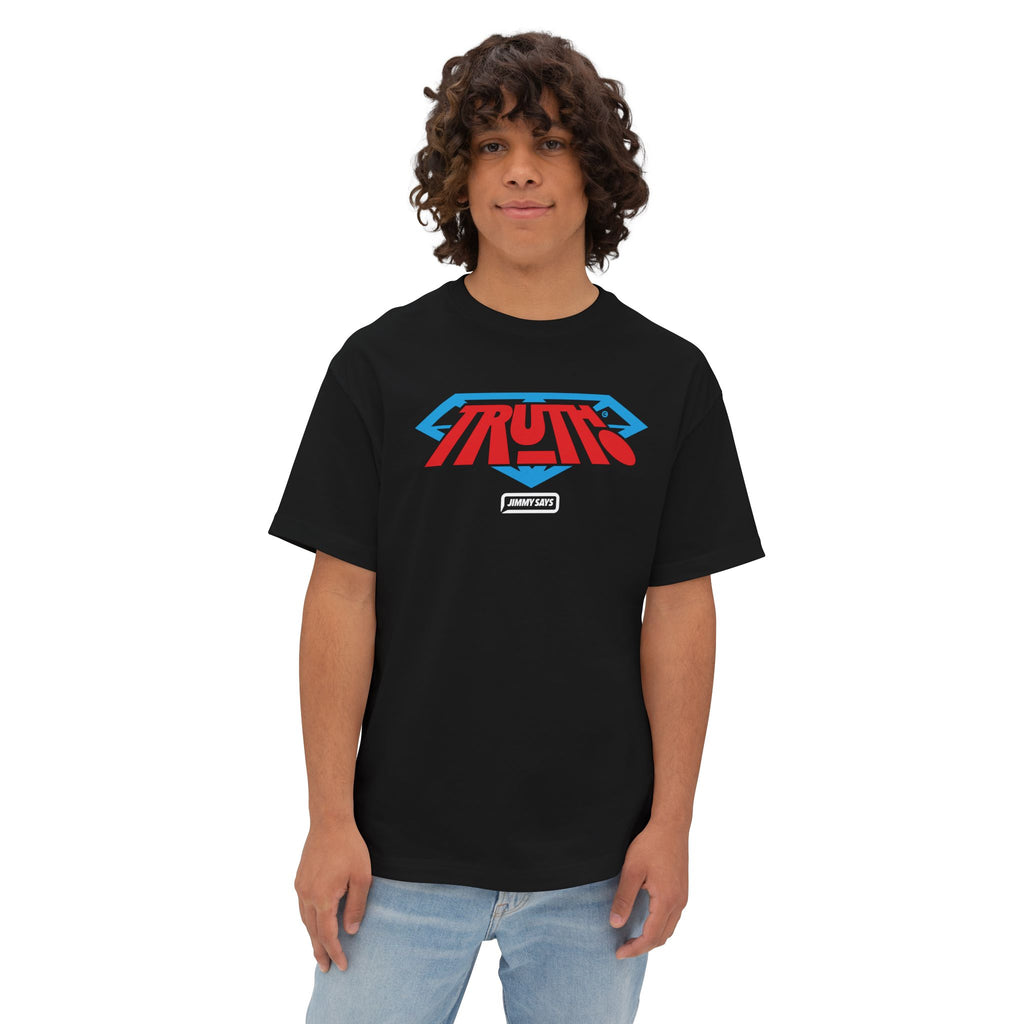 Truth Graphic Tee — Retro Red & Blue Logo Oversized Boxy T‑Shirt