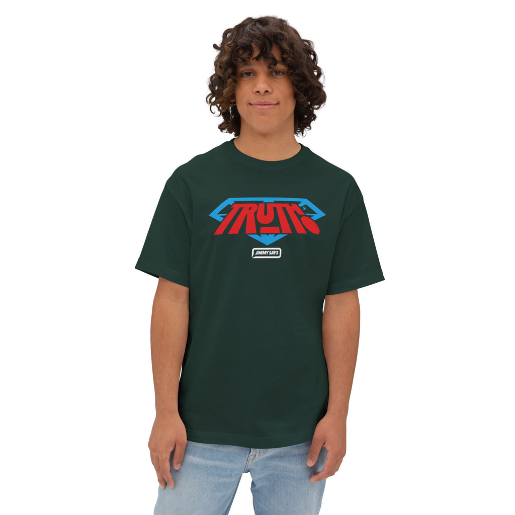 Truth Graphic Tee — Retro Red & Blue Logo Oversized Boxy T‑Shirt