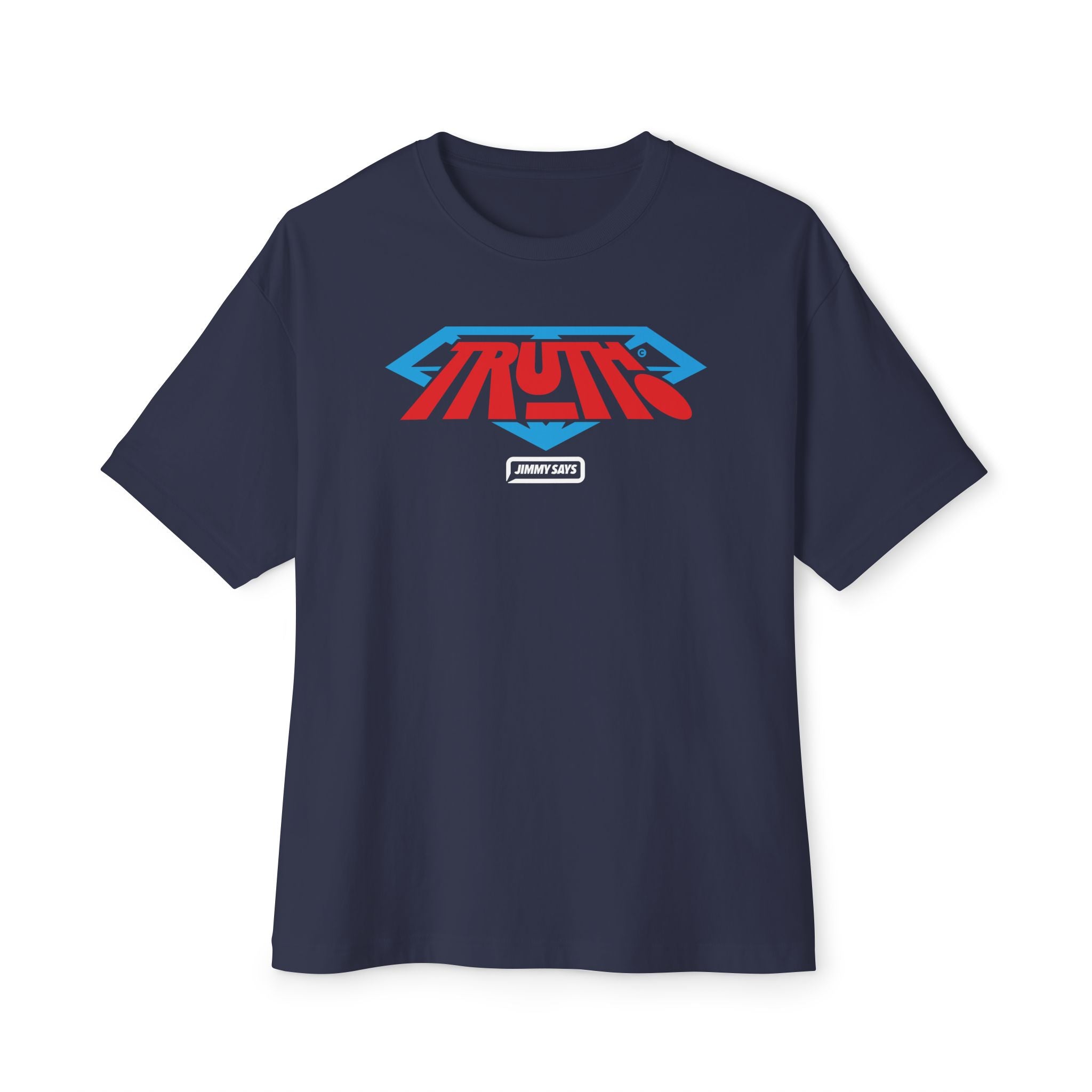 Truth Graphic Tee — Retro Red & Blue Logo Oversized Boxy T‑Shirt