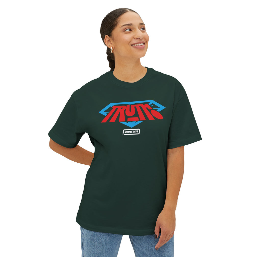 Truth Graphic Tee — Retro Red & Blue Logo Oversized Boxy T‑Shirt