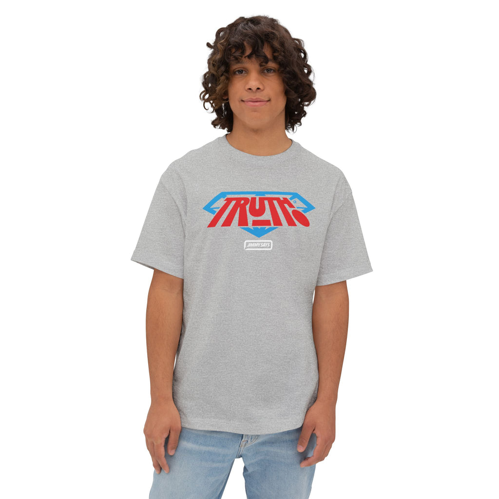 Truth Graphic Tee — Retro Red & Blue Logo Oversized Boxy T‑Shirt