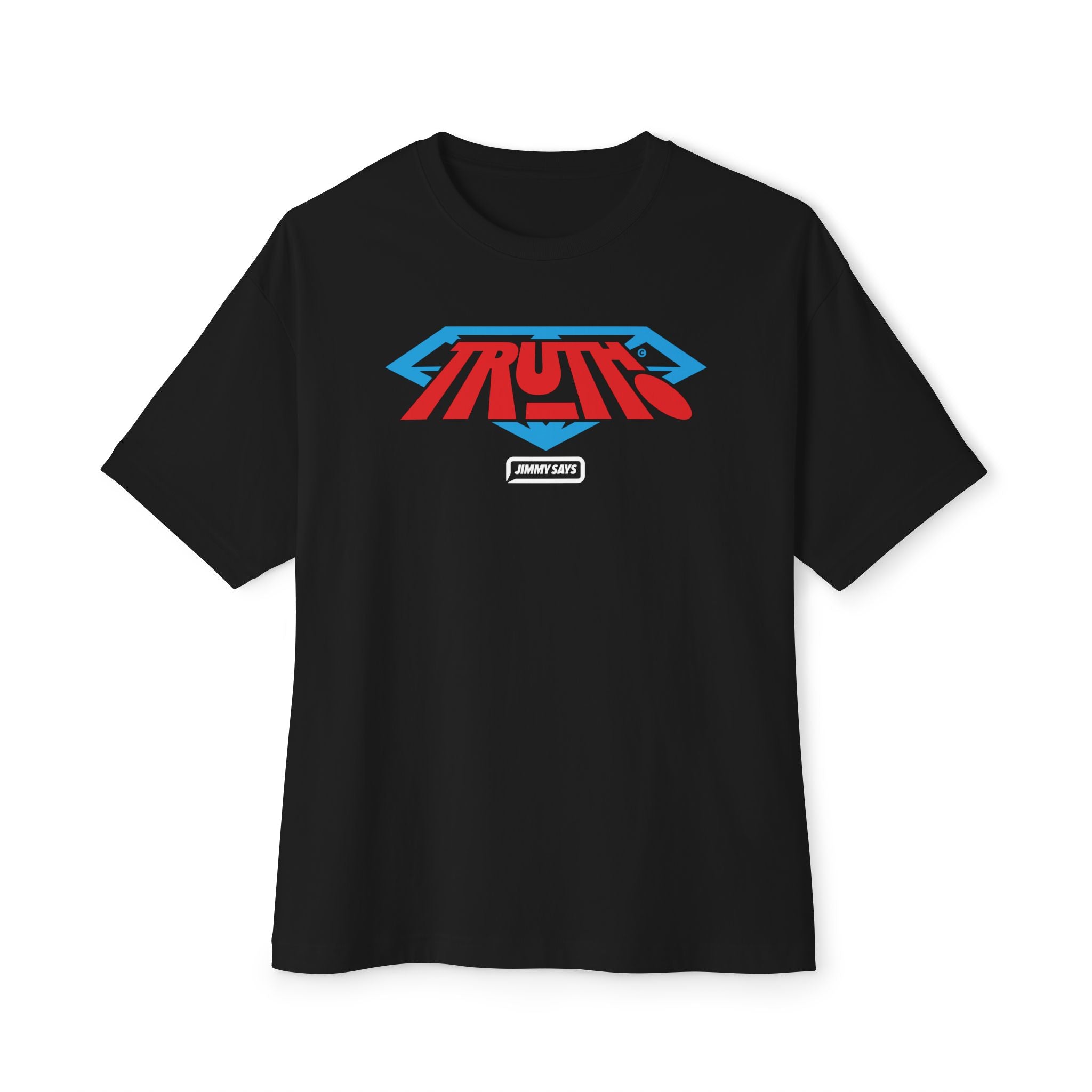 Truth Graphic Tee — Retro Red & Blue Logo Oversized Boxy T‑Shirt