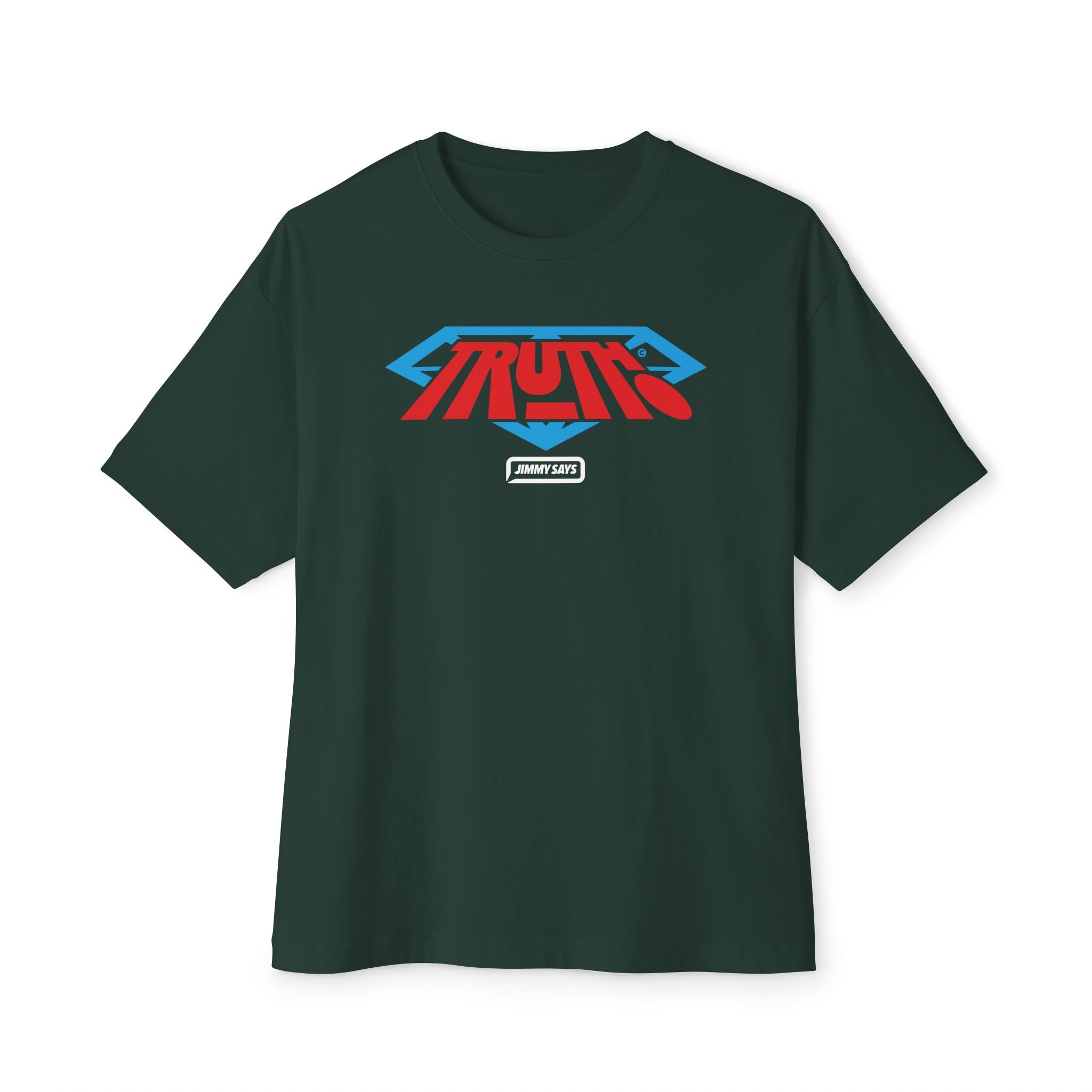 Truth Graphic Tee — Retro Red & Blue Logo Oversized Boxy T‑Shirt