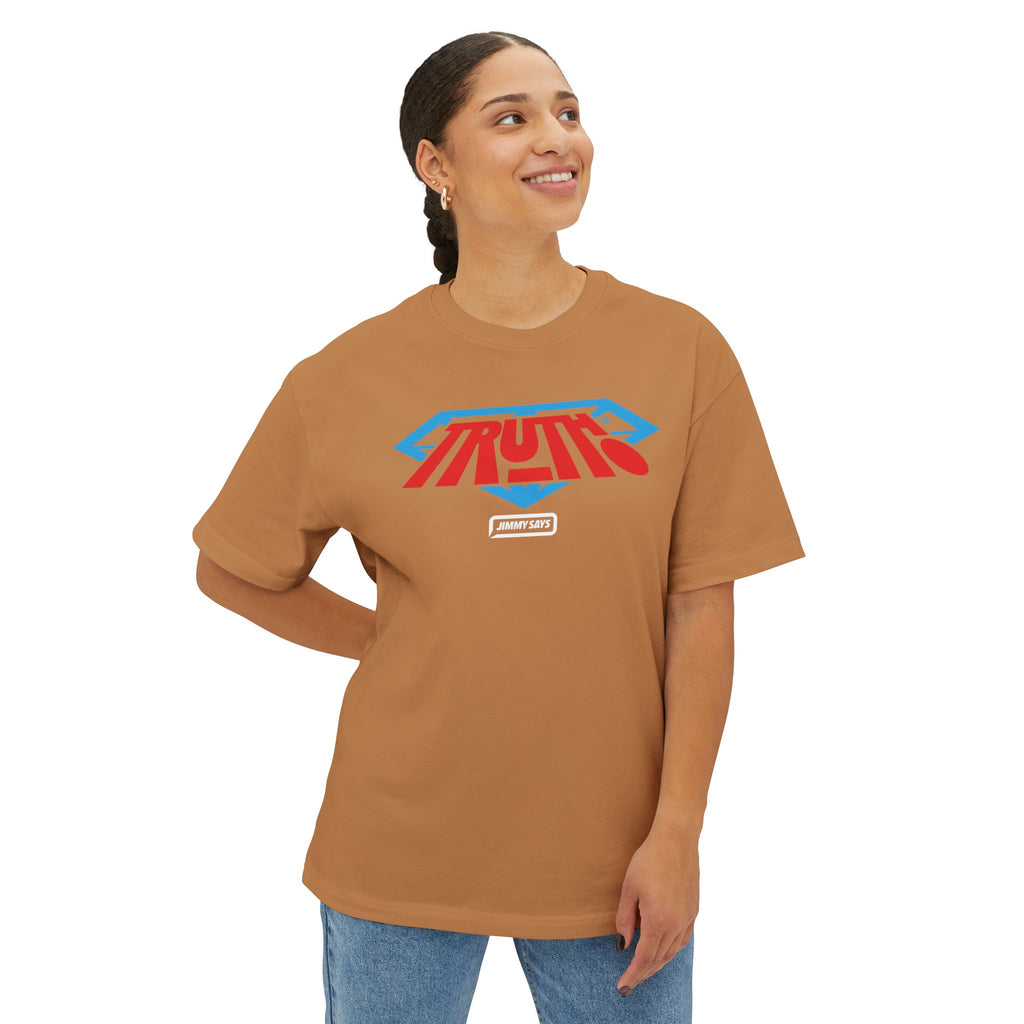 Truth Graphic Tee — Retro Red & Blue Logo Oversized Boxy T‑Shirt