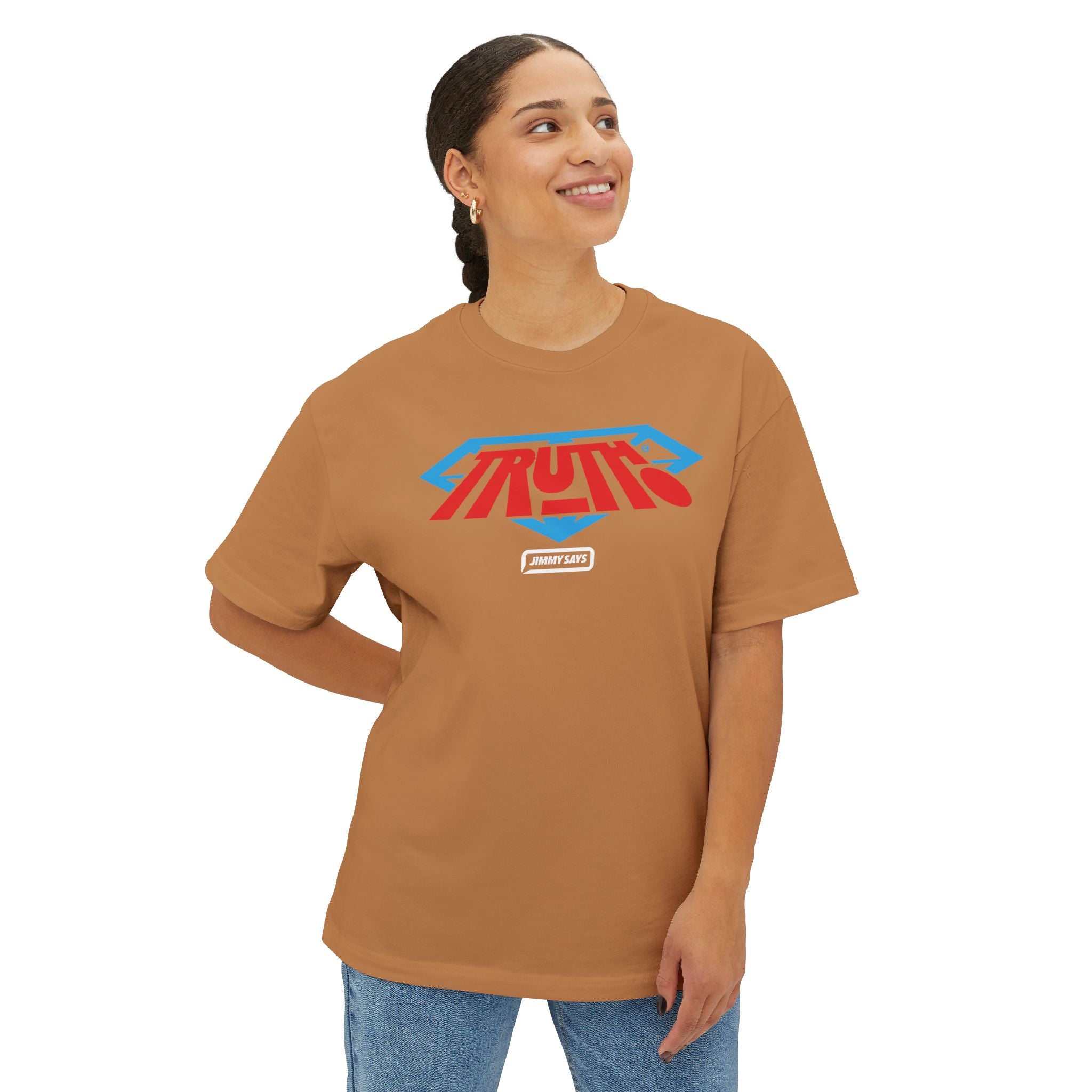 Truth Graphic Tee — Retro Red & Blue Logo Oversized Boxy T‑Shirt