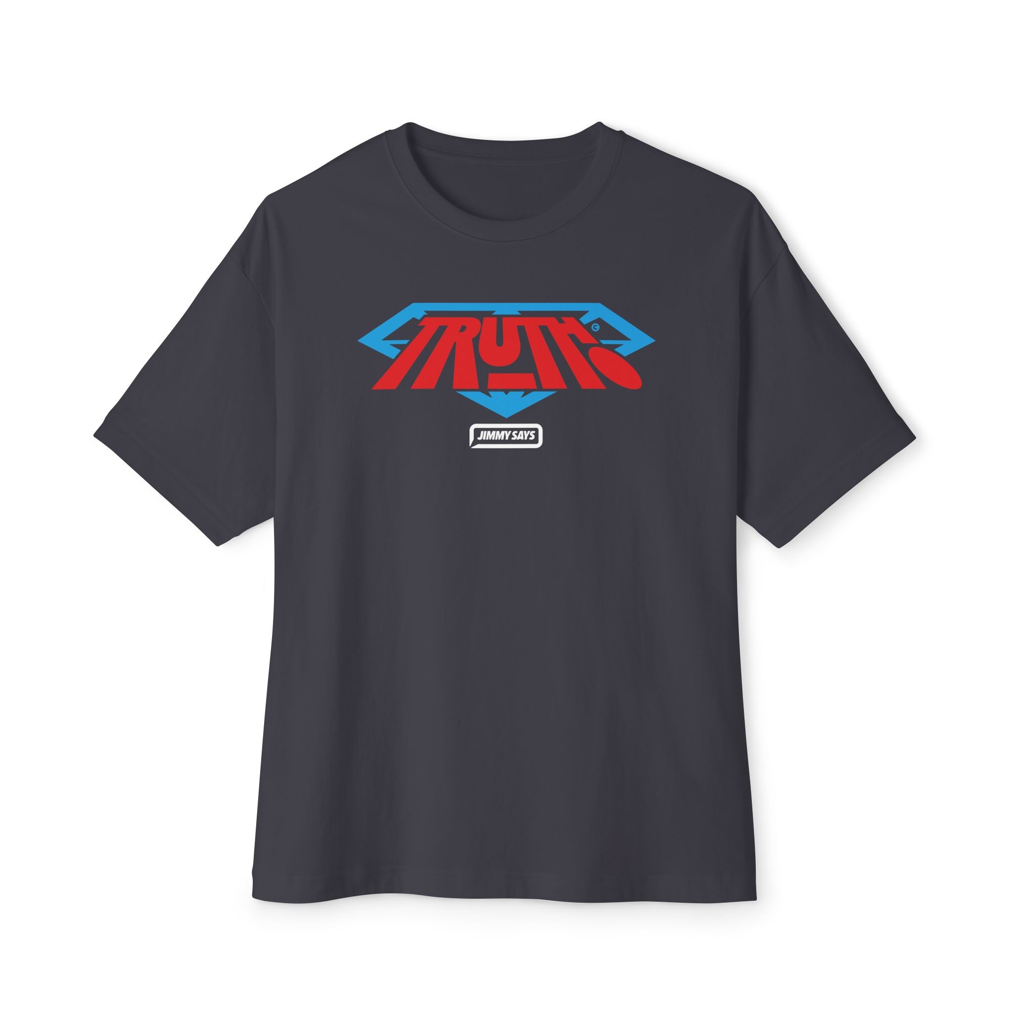 Truth Graphic Tee — Retro Red & Blue Logo Oversized Boxy T‑Shirt