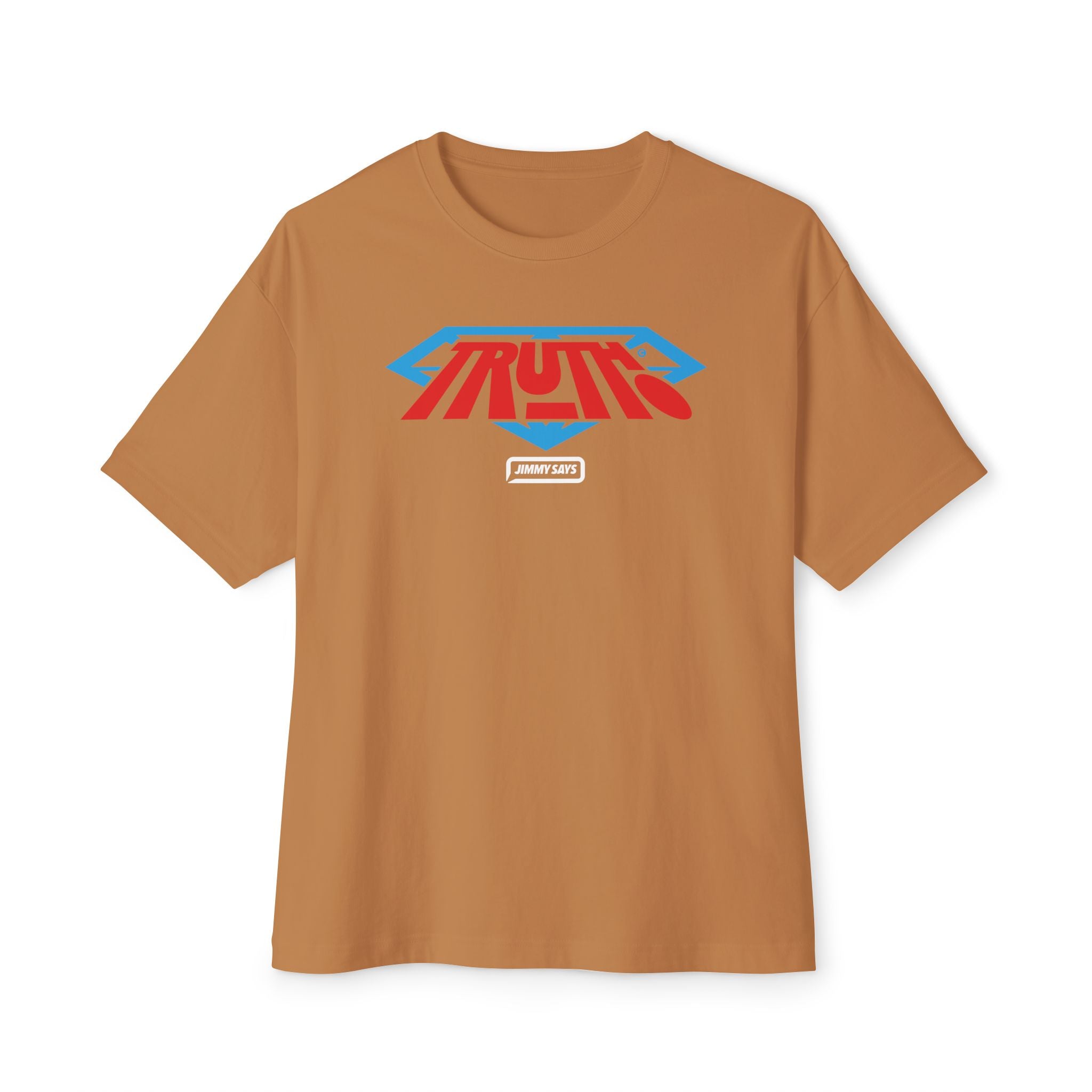 Truth Graphic Tee — Retro Red & Blue Logo Oversized Boxy T‑Shirt