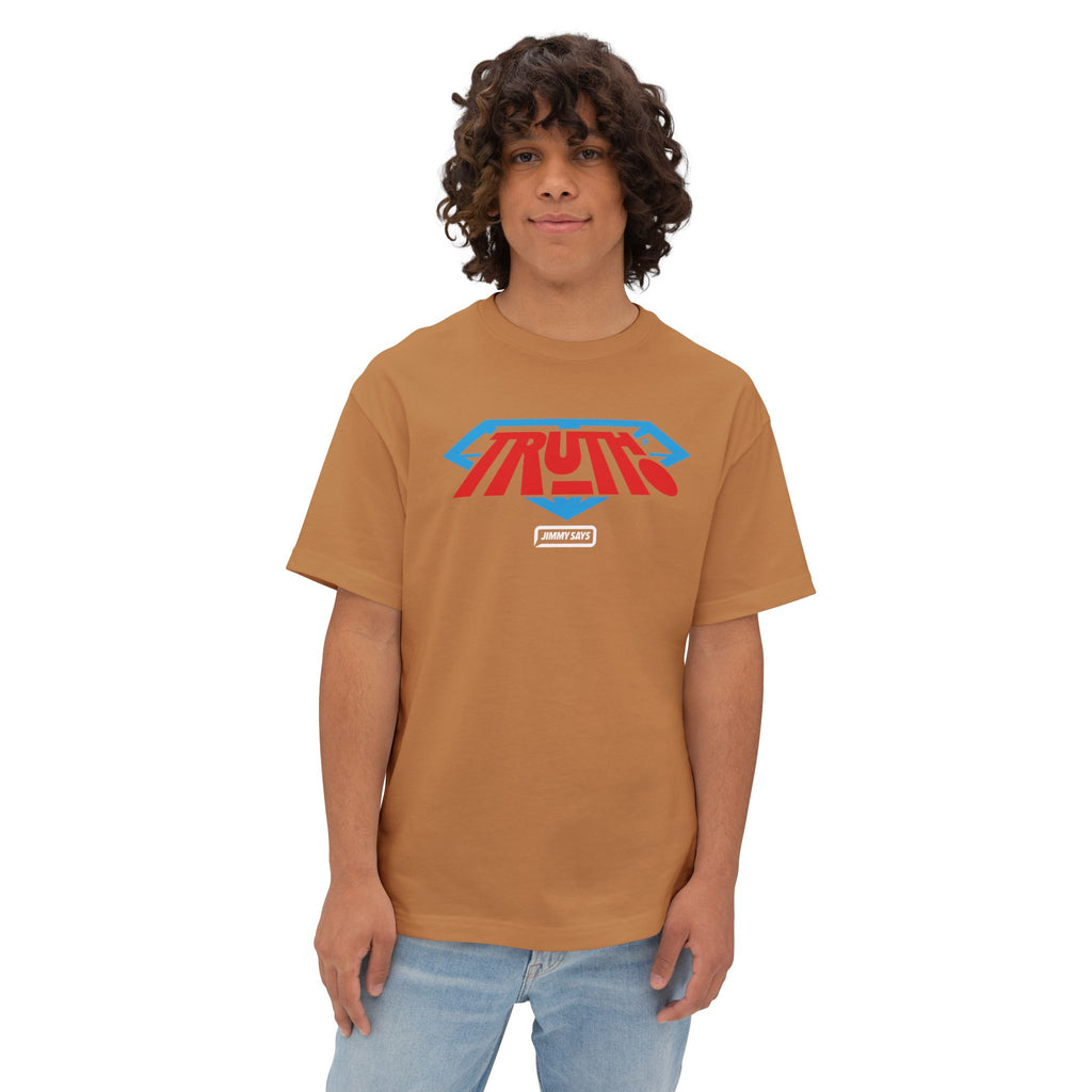 Truth Graphic Tee — Retro Red & Blue Logo Oversized Boxy T‑Shirt