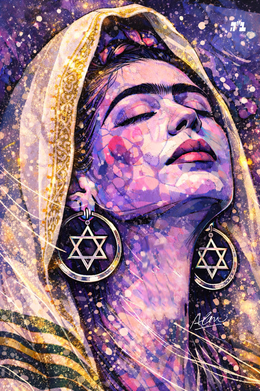 Frida Praying for Peace — Cosmic Judaica Portrait | Avraham Rafael